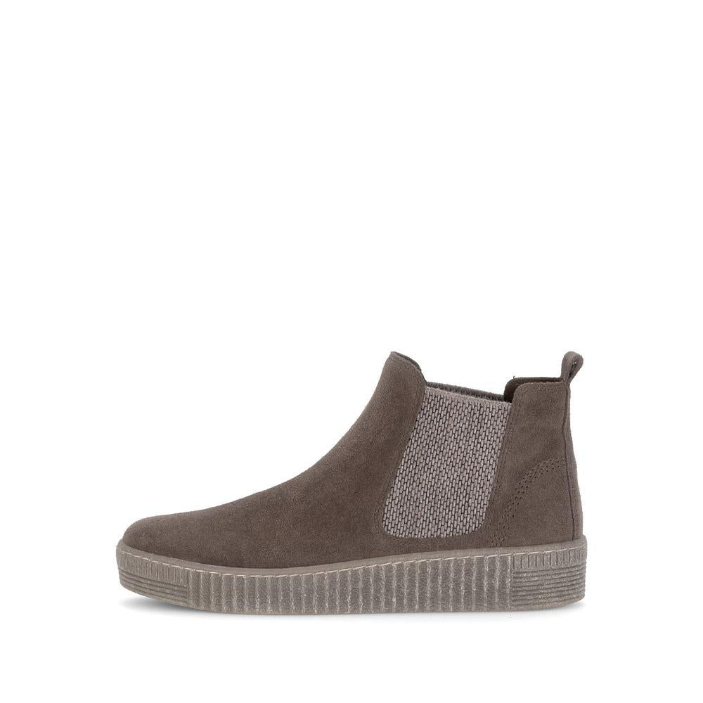 Gabor Lourdes Ladies Brown Mohair Velour Suede Ankle Boots, slip-on, casual sneaker style with elastic side panels.
