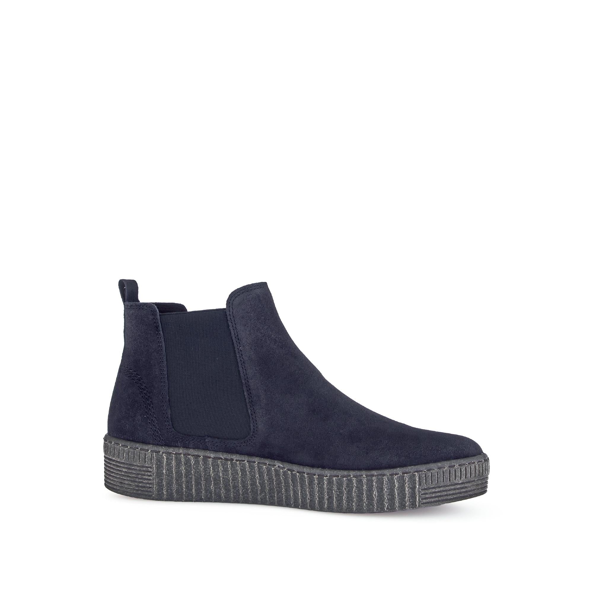 Gabor Lourdes Navy Velour Suede Pull-On Ankle Boots for women, stylish navy ankle boots with velour suede material and slip-on design.