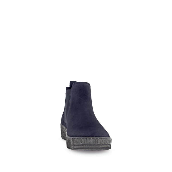 Gabor Lourdes Ladies Ocean Navy Velour Suede Pull-On Ankle Boots with rubber soles, stylish and comfortable footwear.