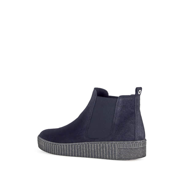 Gabor Lourdes Navy Velour Suede Pull-On Ankle Boots for women, navy blue, velour, slip-on design, durable rubber sole.