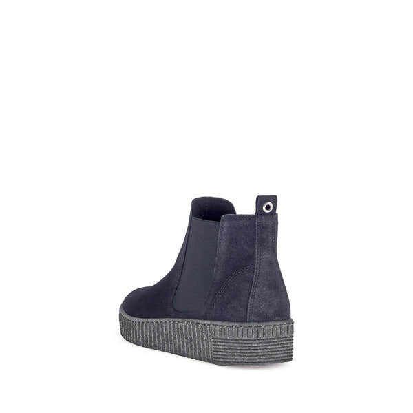 Gabor Lourdes Ladies Ocean Navy Velour Suede Pull-On Ankle Boots, slip-on ankle boots with durable rubber sole and elastic side panels.