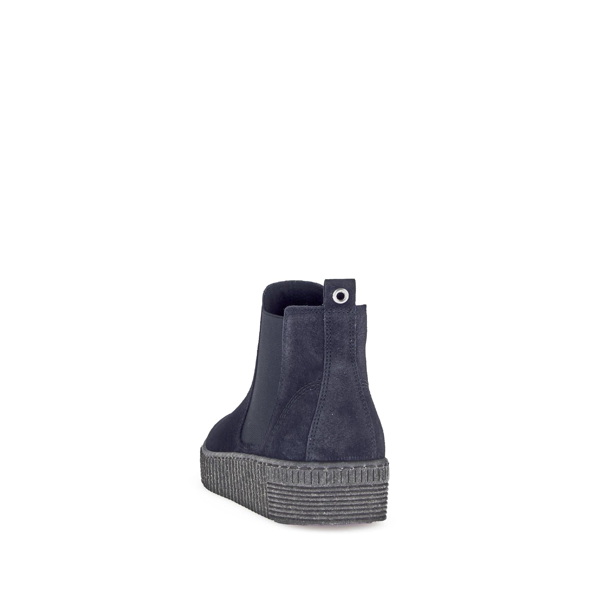 Gabor Lourdes Navy Velour Suede Ankle Boots with Pull-On Design and Chunky Rubber Sole