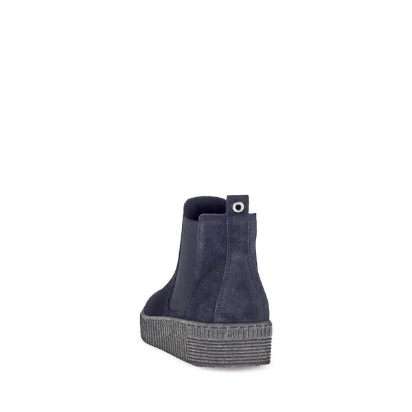Gabor Lourdes Navy Velour Suede Ankle Boots with Pull-On Design and Chunky Rubber Sole