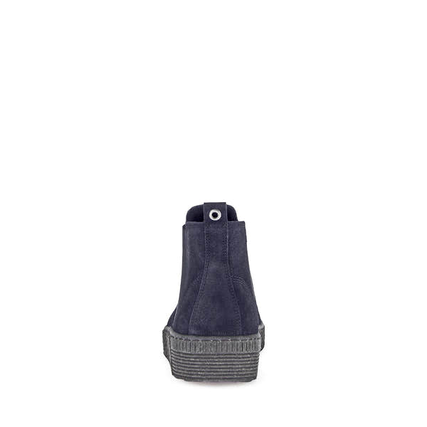 Gabor Lourdes Navy Velour Suede Pull-On Ankle Boots for women, navy color, with slip-on design and chunky rubber sole.