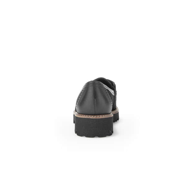 Gabor women's black suede slip-on loafers with chunky rubber sole and stylish stitching details.
