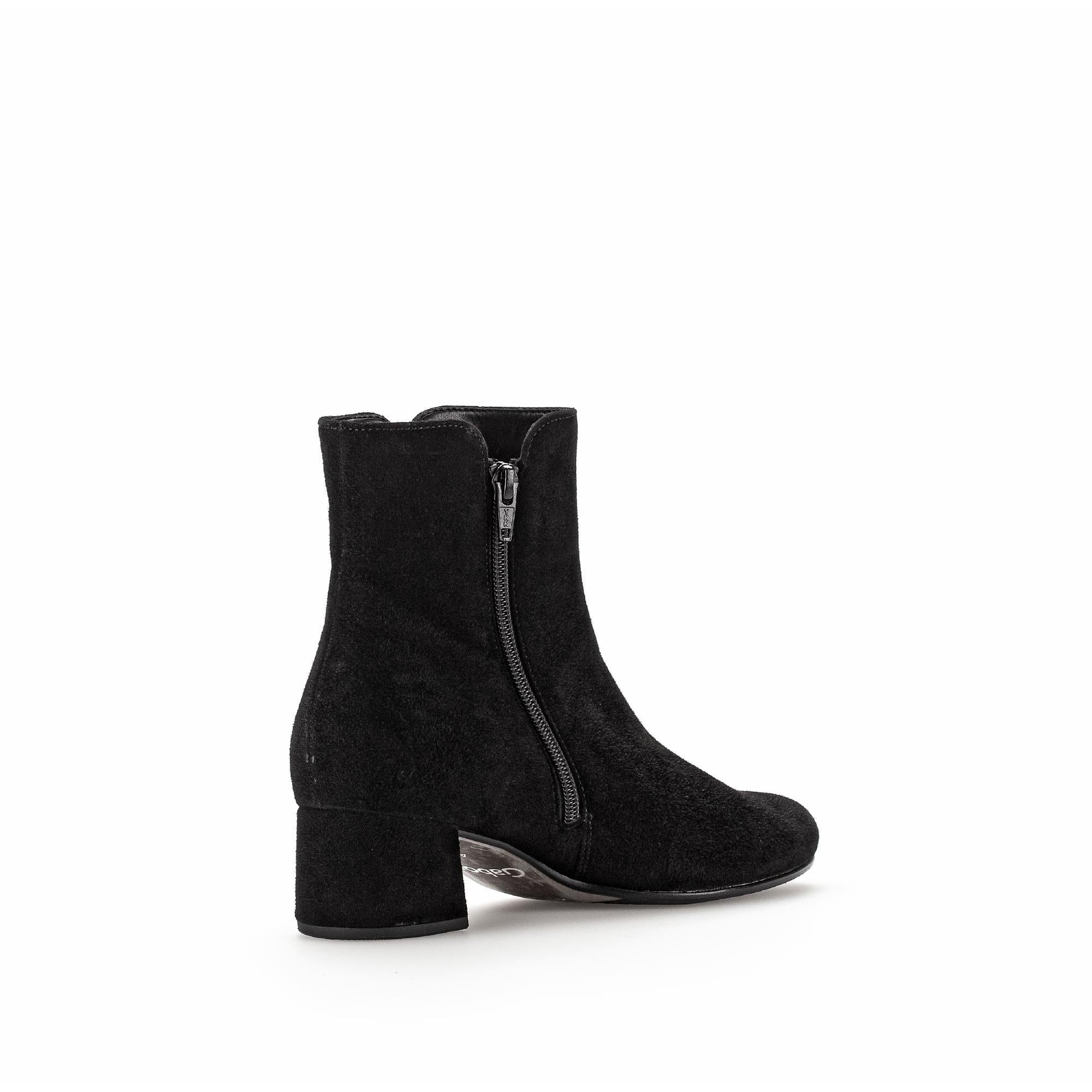Gabor Abbey Ladies Black Microsuede Side Zip Ankle Boots with Block Heel.
