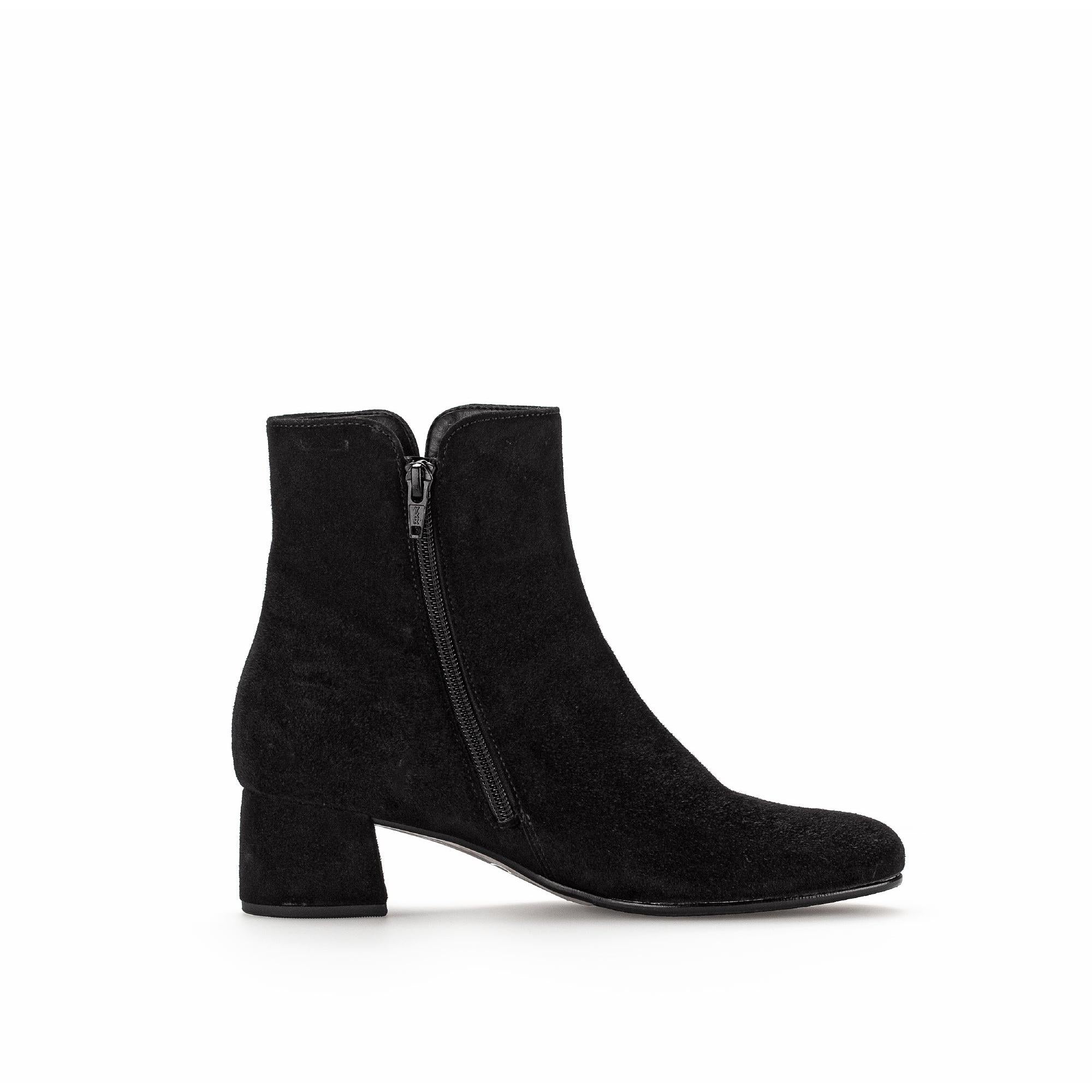 Gabor Abbey Women's Black Microsuede Side Zip Ankle Boots with Block Heel.