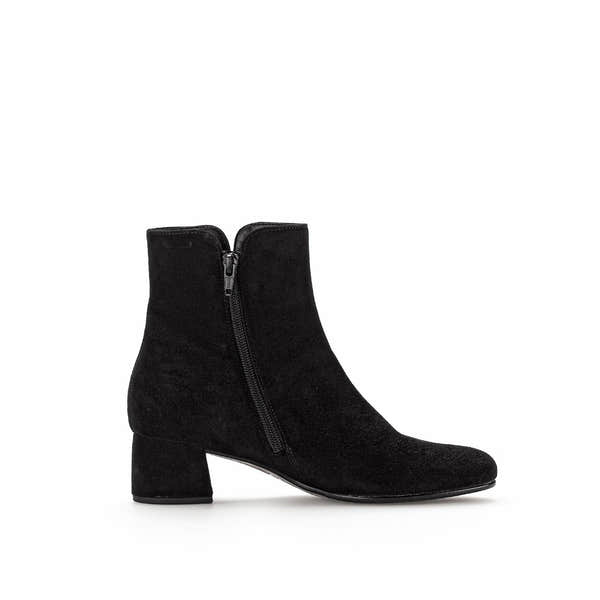 Gabor Abbey Women's Black Microsuede Side Zip Ankle Boots with Block Heel.