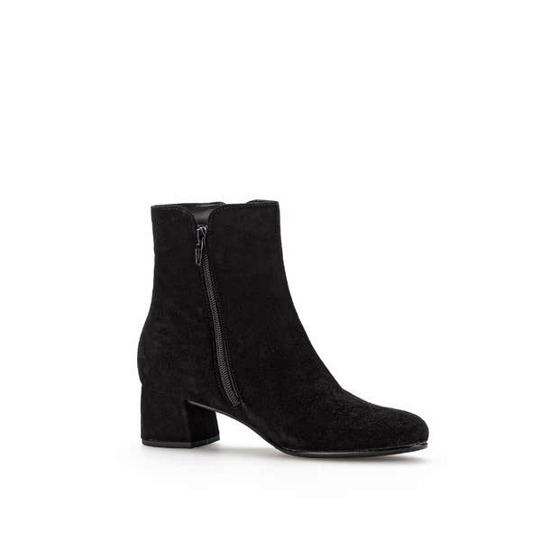 Gabor Abbey Ladies Black Microsuede Side Zip Ankle Boots with block heel and sleek design.