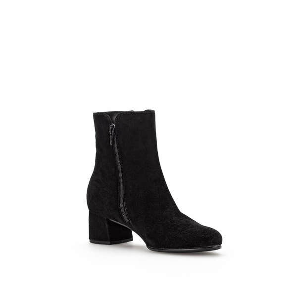 Gabor Abbey Women's Black Microsuede Ankle Boots with Side Zip and Block Heel.
