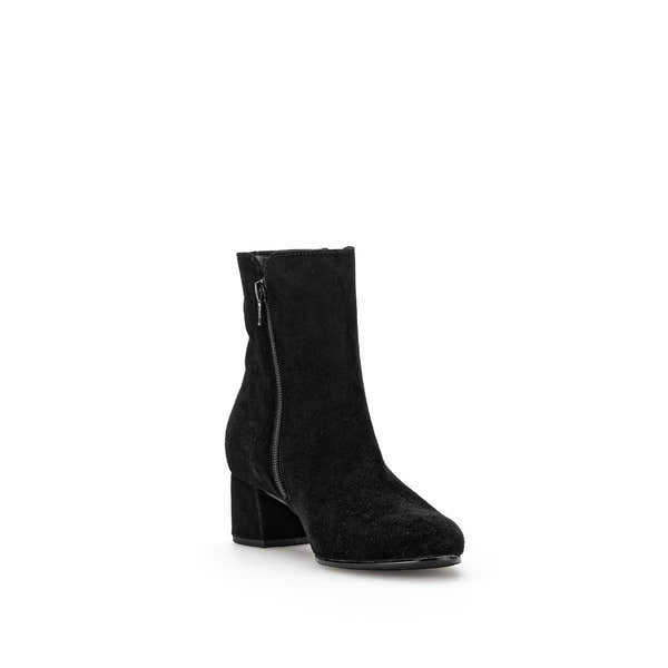 Gabor Abbey Ladies Black Microsuede Side Zip Ankle Boots with Block Heel.