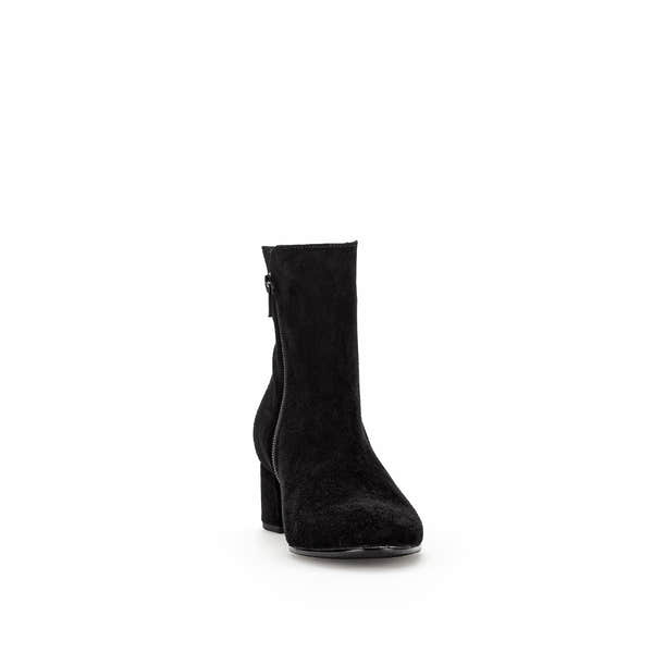 Gabor Abbey Ladies Black Microsuede Side Zip Ankle Boots with block heel.