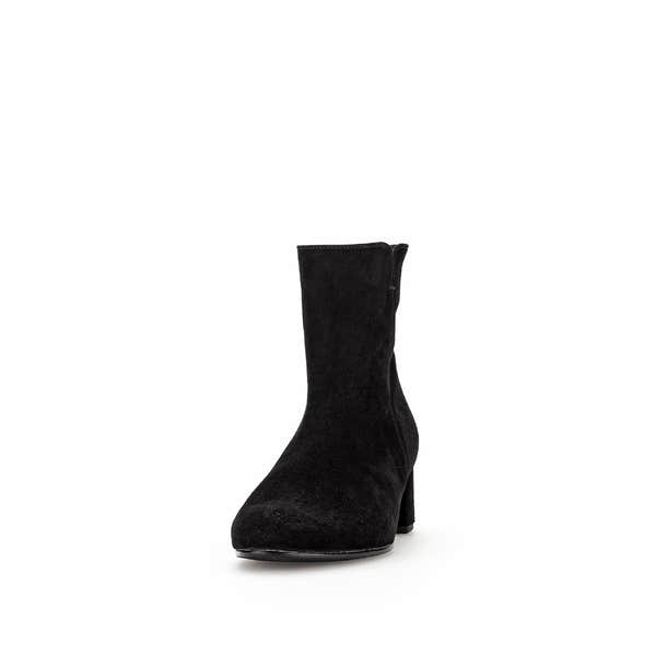 Gabor Abbey Black Microsuede Side Zip Ankle Boots for women with pointed toe and block heel.