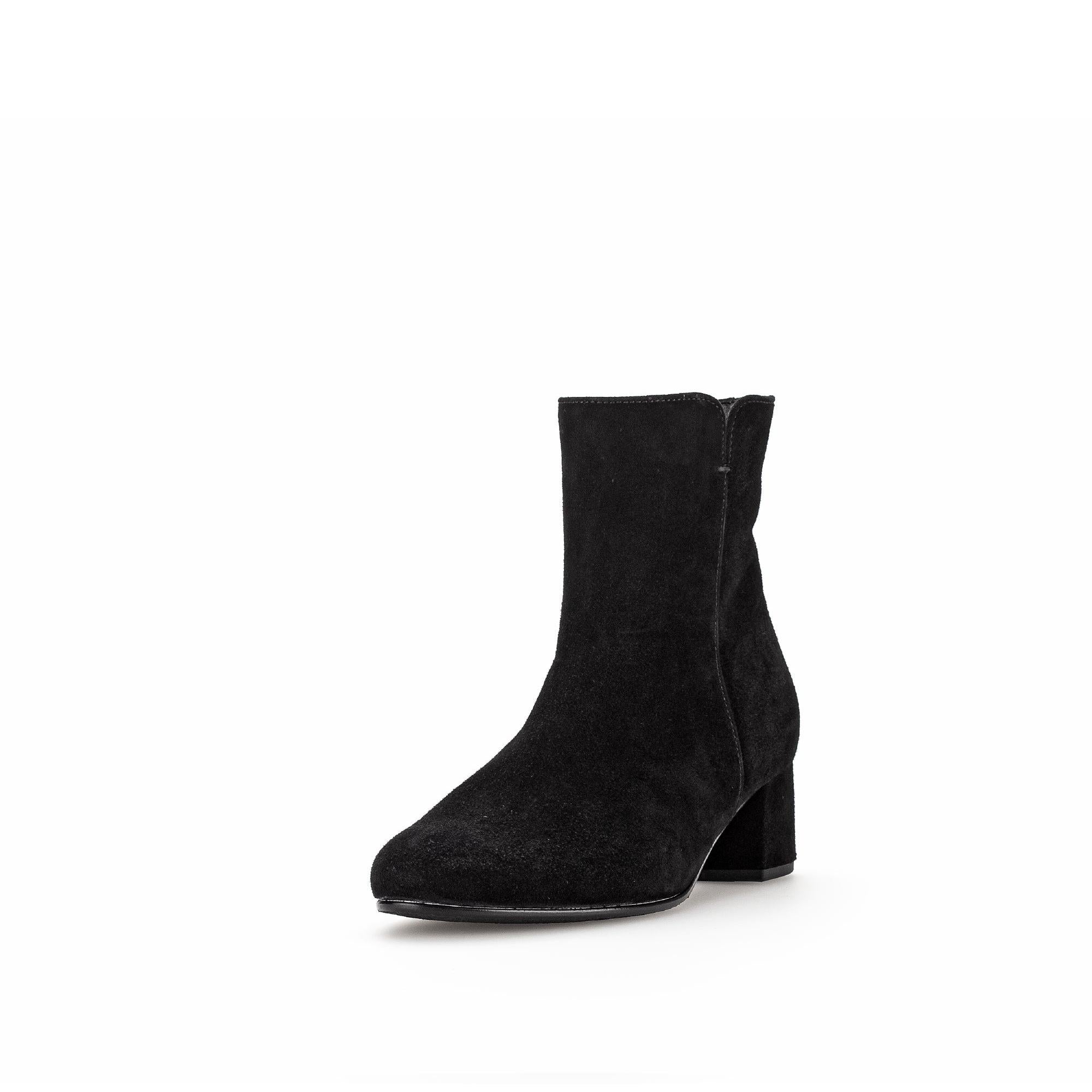 Gabor Abbey Ladies Black Microsuede Side Zip Ankle Boots with Block Heel