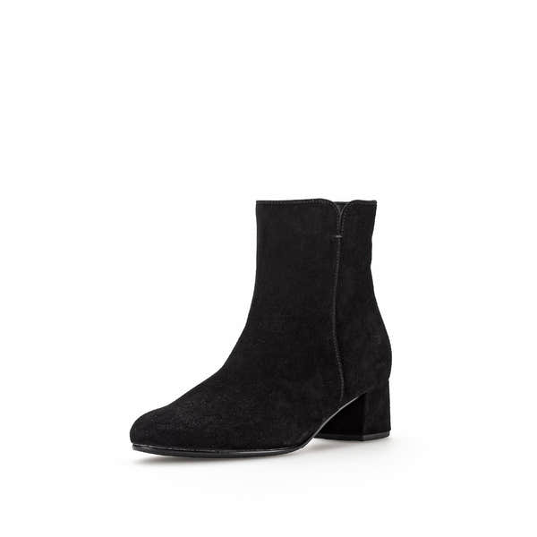 Gabor Abbey Ladies Black Microsuede Ankle Boots with Side Zipper and Block Heel.