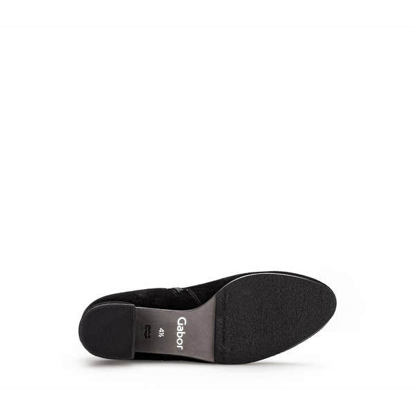 Gabor Abbey Ladies Black Microsuede Suede Side Zip Ankle Boots with low heel and sleek design.