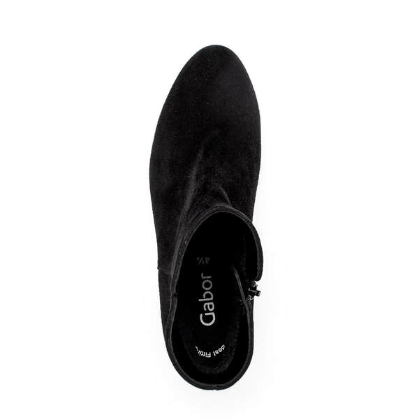 Gabor Abbey Ladies Black Microsuede Side Zip Ankle Boots, stylish suede footwear with side zipper detail.