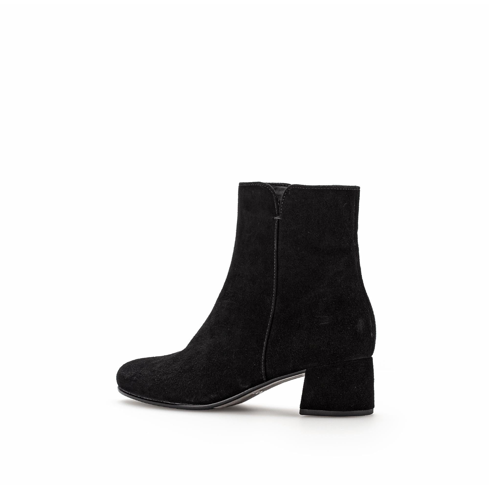 Gabor Abbey Ladies Black Microsuede Ankle Boots with Side Zip, block heel, and suede finish.