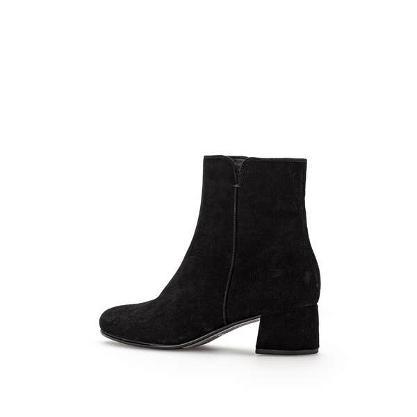 Gabor Abbey Ladies Black Microsuede Ankle Boots with Side Zip, block heel, and suede finish.