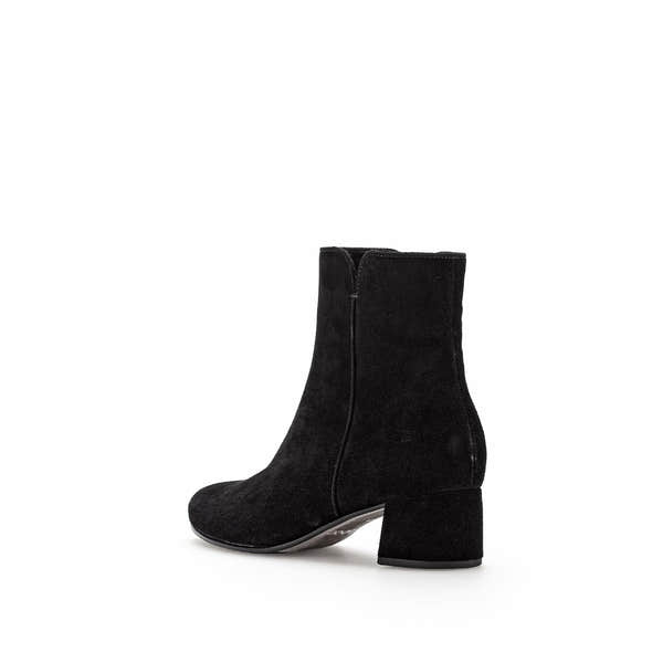 Gabor Abbey Ladies Black Microsuede Side Zip Ankle Boots with Block Heel and sleek design.