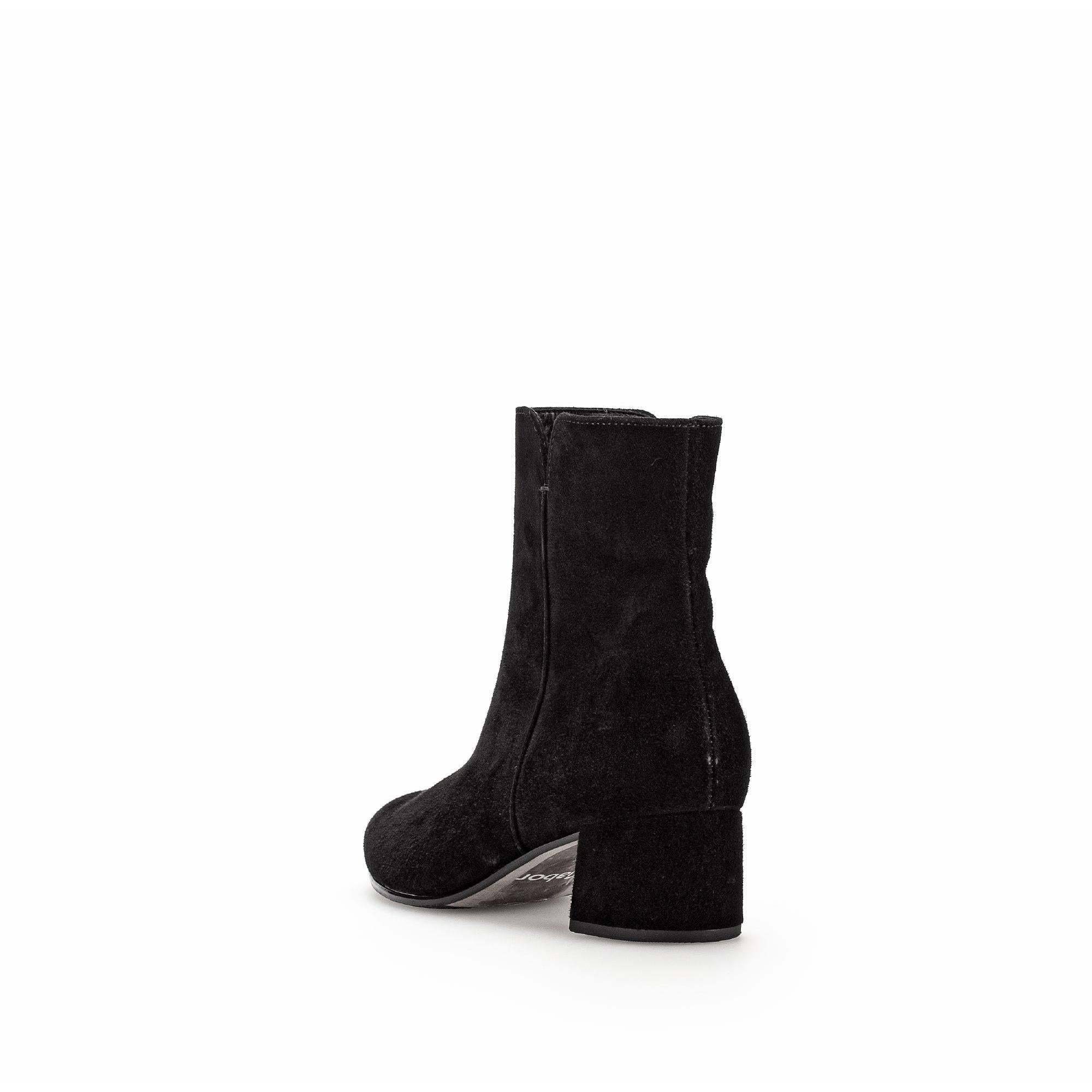 Gabor Abbey Ladies Black Microsuede Side Zip Ankle Boots with Block Heel