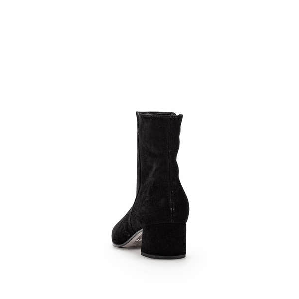 Gabor Abbey Ladies Black Microsuede Ankle Boots with Side Zip and Block Heel, stylish and versatile footwear.