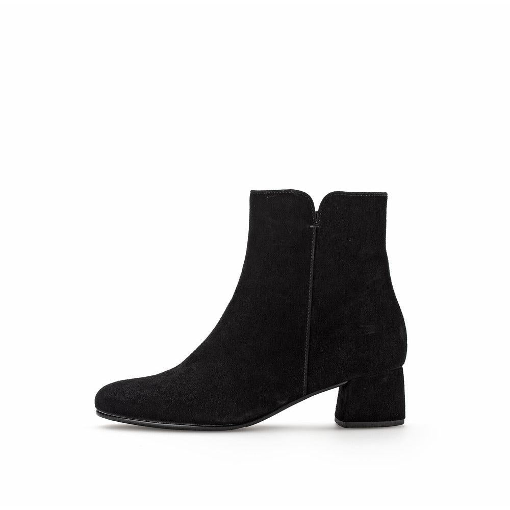 Gabor Abbey Ladies Black Microsuede Side Zip Ankle Boots with Block Heel.