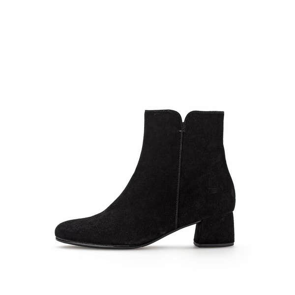 Gabor Abbey Ladies Black Microsuede Side Zip Ankle Boots with Block Heel.