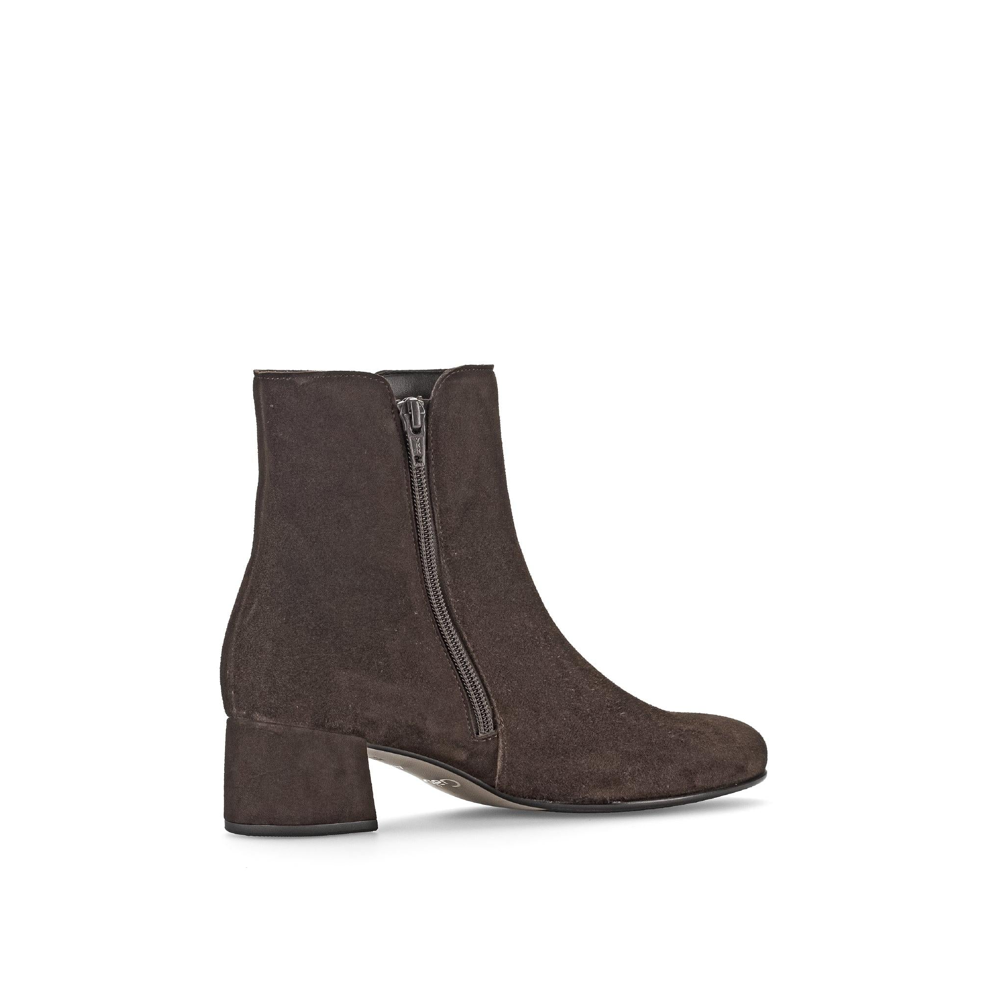 Gabor Abbey Women's Chocolate Brown Microsuede Side Zip Ankle Boots with Block Heel.