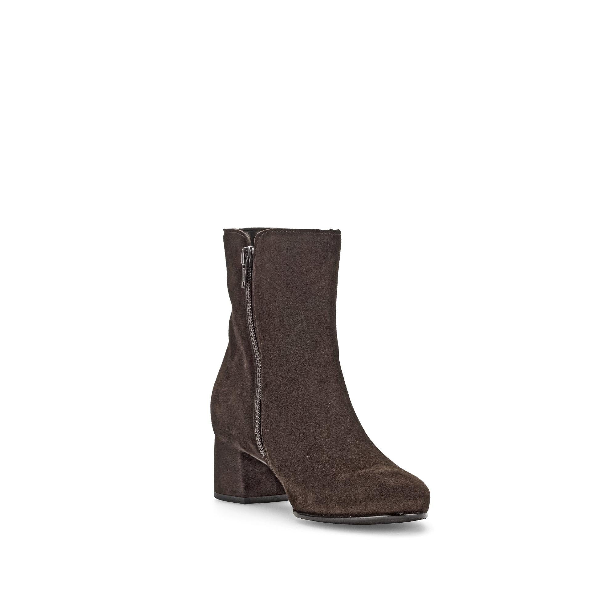 Gabor Abbey Ladies Chocolate Brown Microsuede Side Zip Ankle Boots with Block Heel, stylish and comfortable footwear.