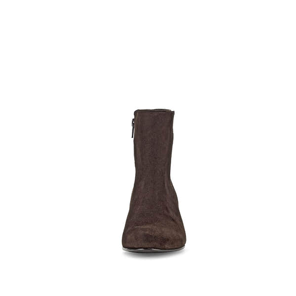 Gabor Abbey Ladies Chocolate Brown Microsuede Side Zip Ankle Boots with rounded toe and block heel.