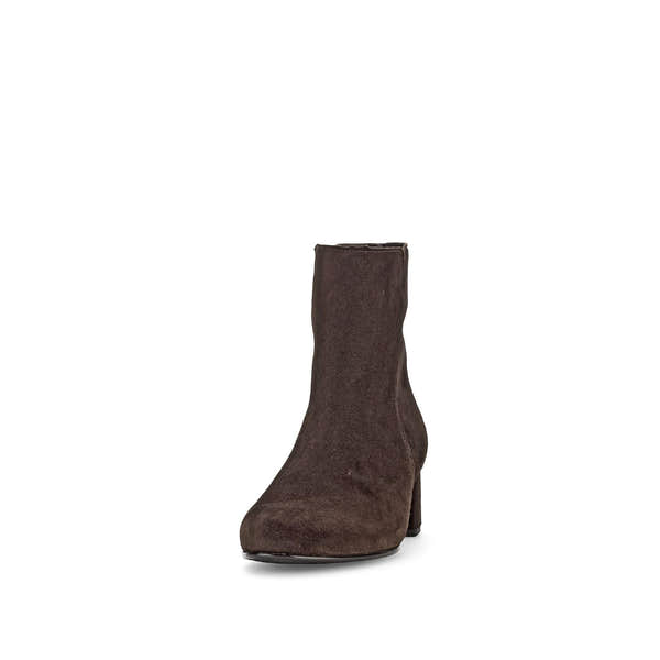 Gabor Abbey Ladies Chocolate Brown Microsuede Side Zip Ankle Boots with a pointed toe and stiletto heel.