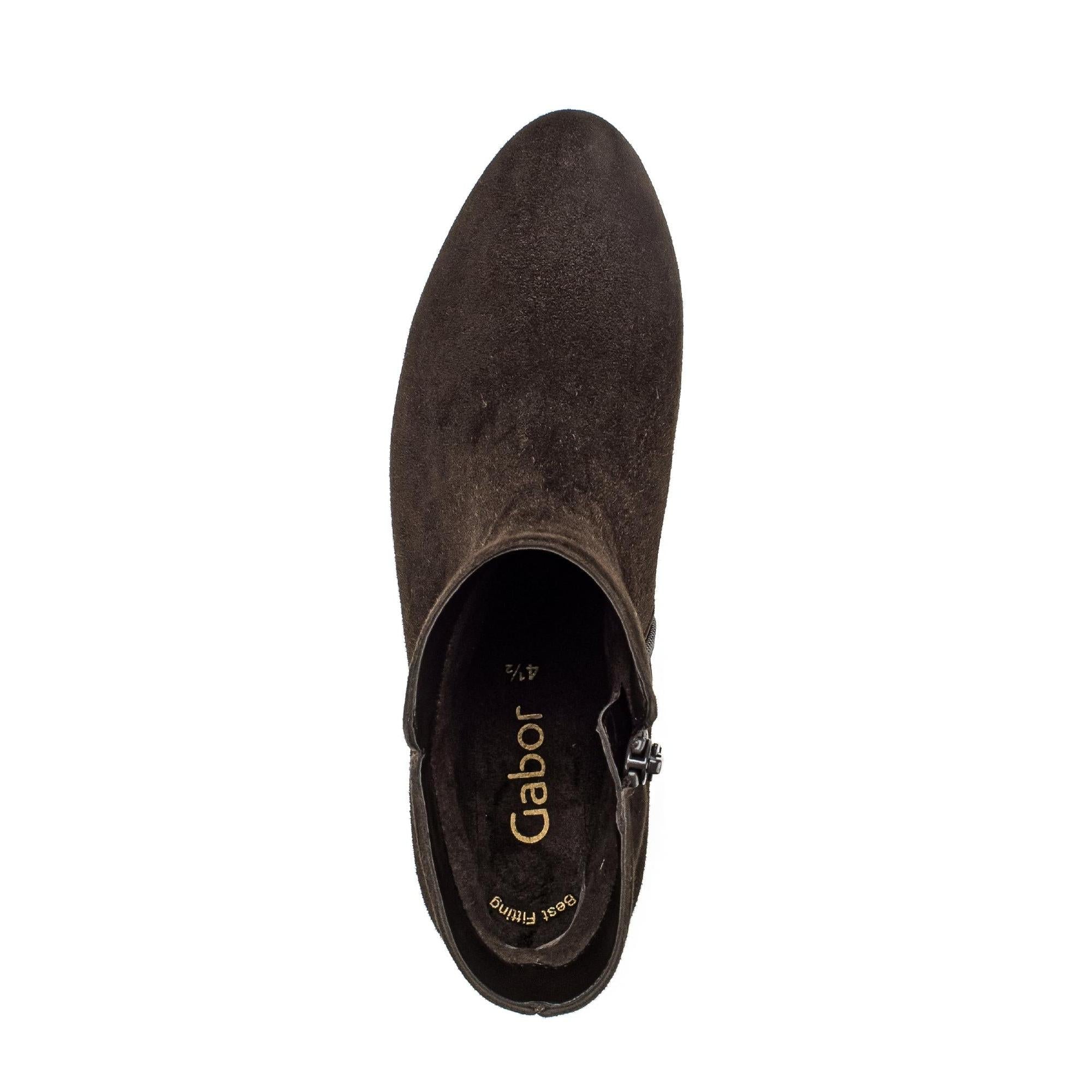 Gabor Abbey Ladies Chocolate Brown Microsuede Side Zip Ankle Boots with a sleek design and comfortable fit.