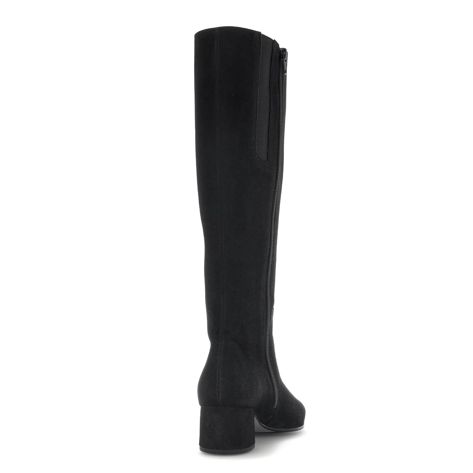 Gabor Ashby M women's knee-high black microsuede boots with side zip and chunky heel.
