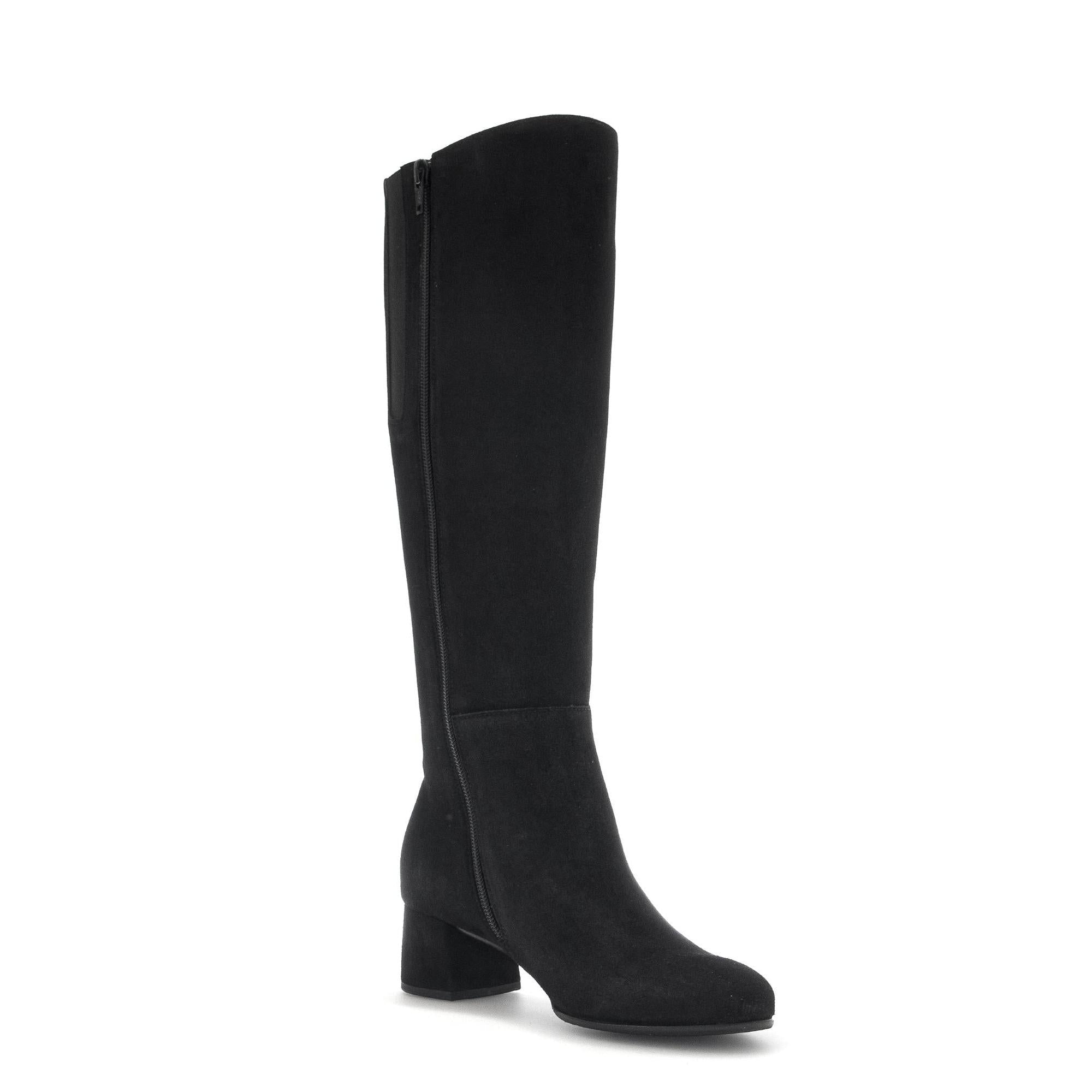 Gabor Women's Black Microsuede Ashby M Knee-High Boots with Side Zip and Block Heel.