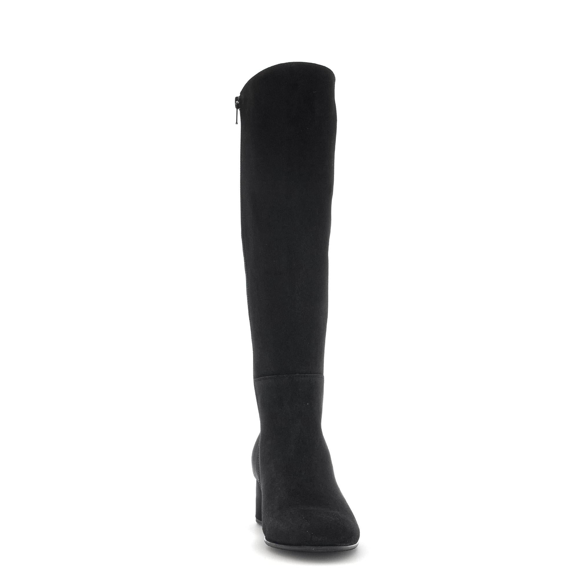 Gabor Ashby M Ladies Black Microsuede Side Zip Knee-High Boots with block heel.
