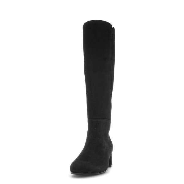 Gabor Ashby M women's black microsuede knee-high boots with side zipper and block heel.