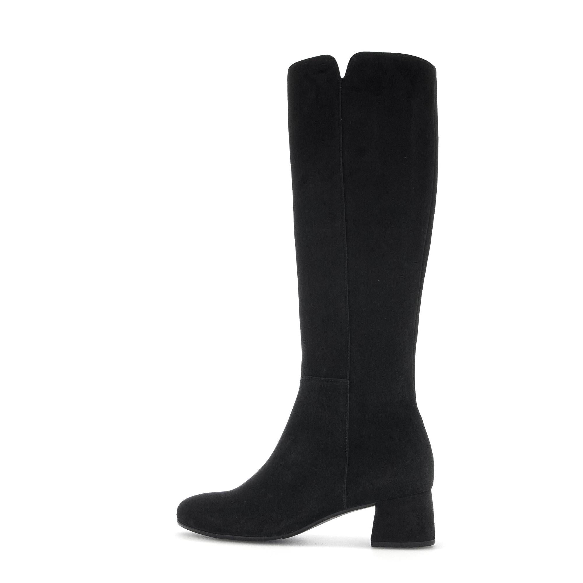 Gabor Women's Black Microsuede Side Zip Knee-High Boots, 75.689.17 Ashby M, stylish and suede, with a chunky heel.