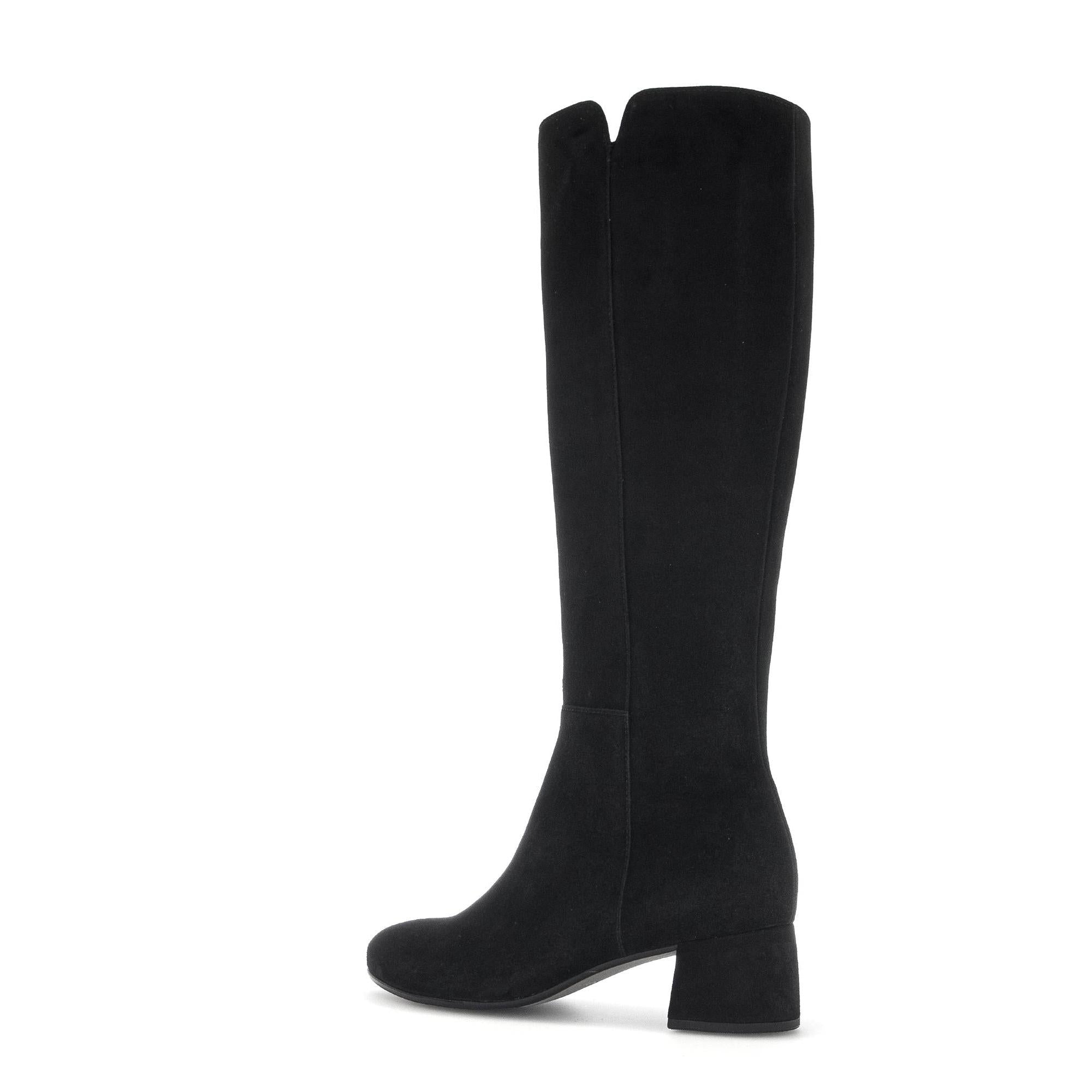 Gabor Ashby M women's black microsuede knee-high boots with side zip and block heel.