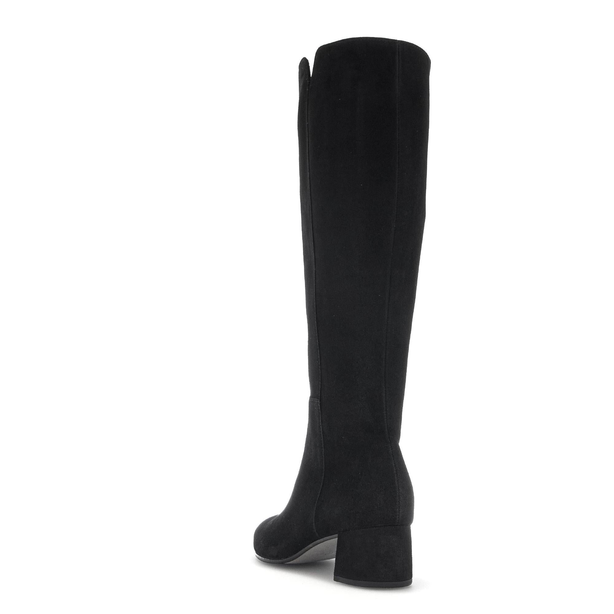 Gabor Ashby M knee-high black microsuede boots with side zipper, block heel, and stylish design.