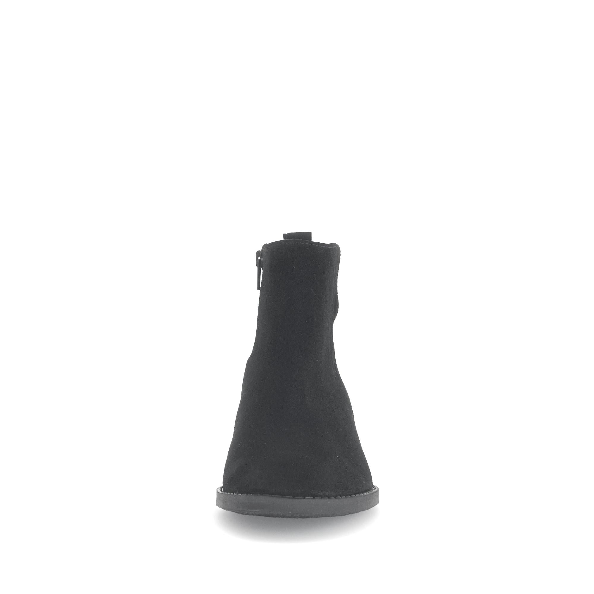 Gabor Gibside women's black suede ankle boot with side zipper, low heel, and rounded toe.