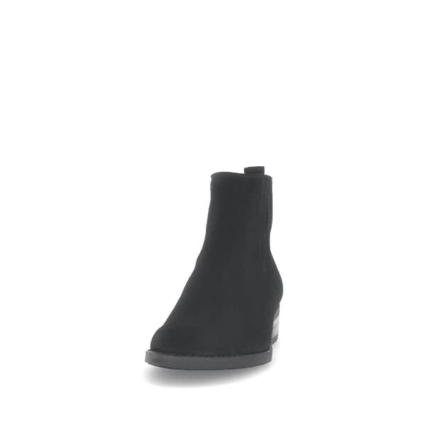 Gabor Gibside women's black suede ankle boot with side zipper and low stacked heel, stylish and comfortable footwear.