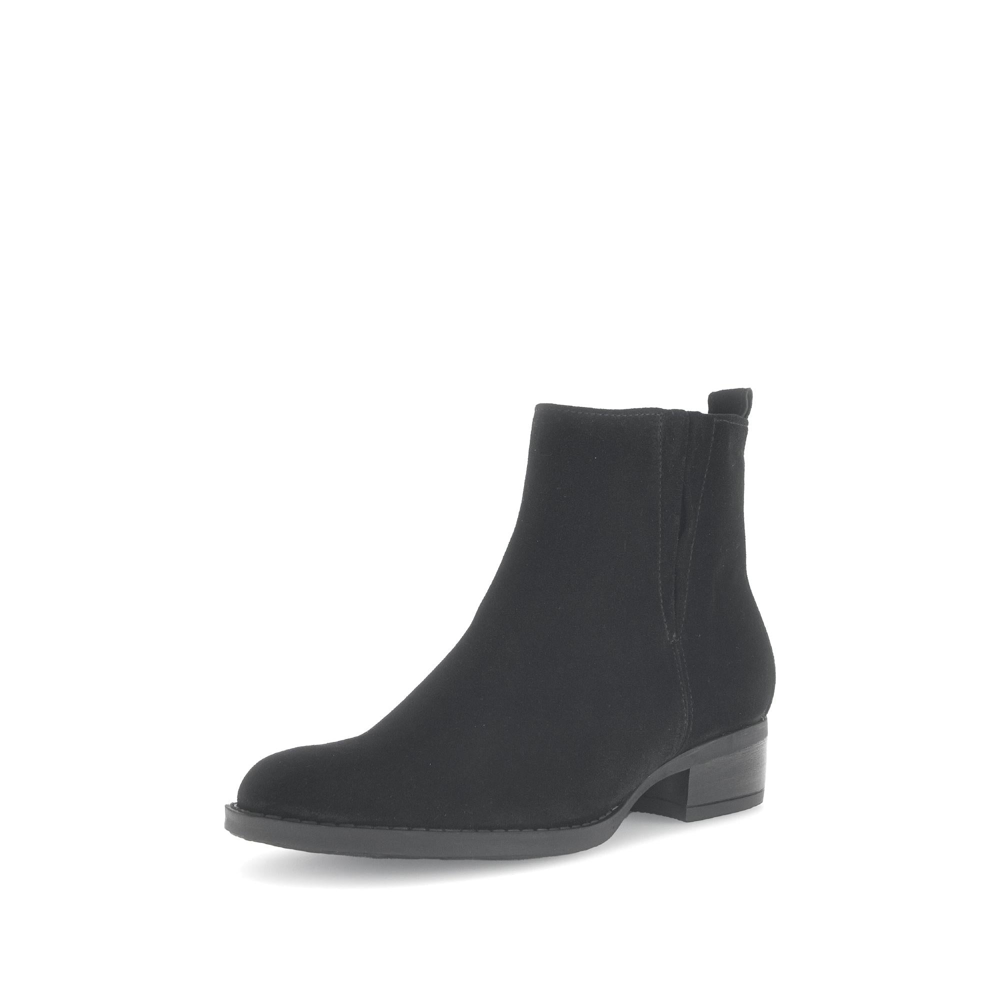 Gabor Gibside Women's Black Suede Ankle Boots with Side Zipper and Block Heel.