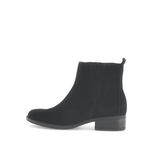 Gabor Gibside Ladies Black Suede Ankle Boots with Side Zip, low heel, stylish and elegant footwear.