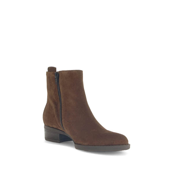 Gabor Gibside Ladies Ankle Boots in Chestnut Brown Suede with Side Zip, Block Heel, and contemporary design.