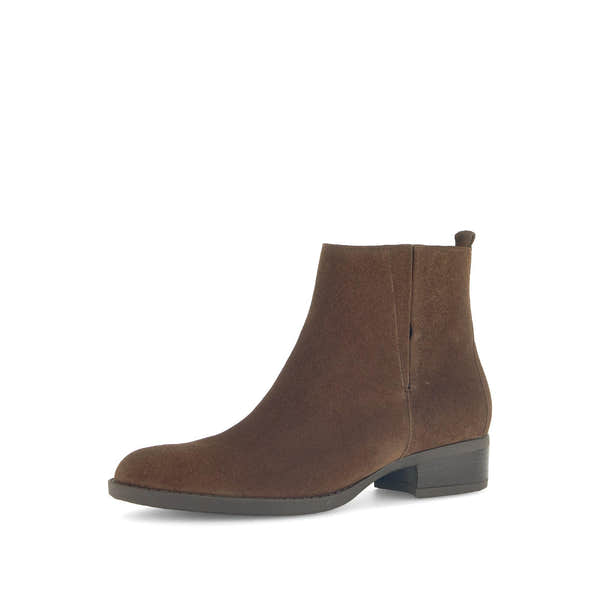 Gabor Gibside Ladies Brown Suede Ankle Boots with Side Zip and Block Heel.