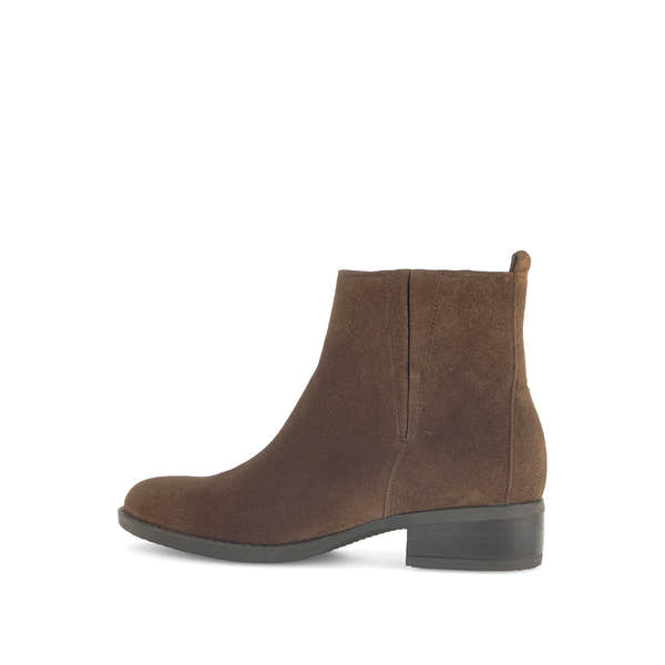 Gabor Gibside Ladies Whisky Brown Suede Side Zip Ankle Boots with low block heel.