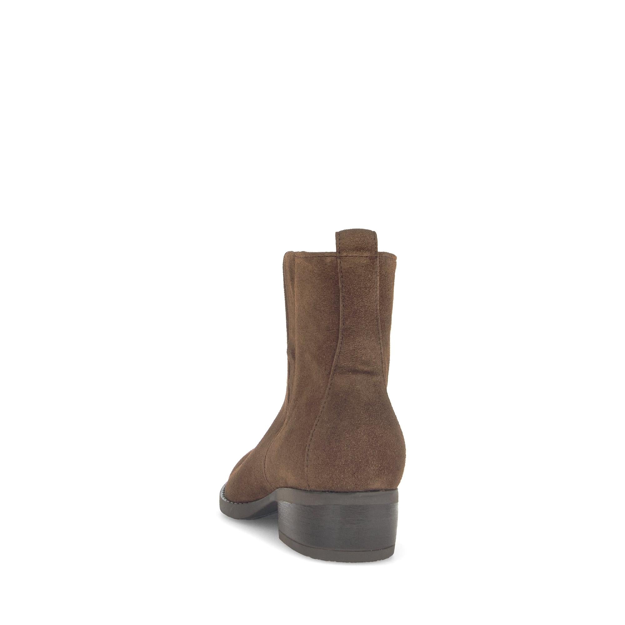 Gabor Gibside Ladies Ankle Boots in Chestnut Brown Suede with Side Zip, stacked heel, stylish and comfortable footwear.