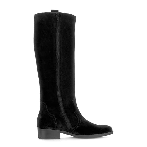 Gabor Black Suede Knee-High Boots with Side Zip, stylish women's fashion footwear.