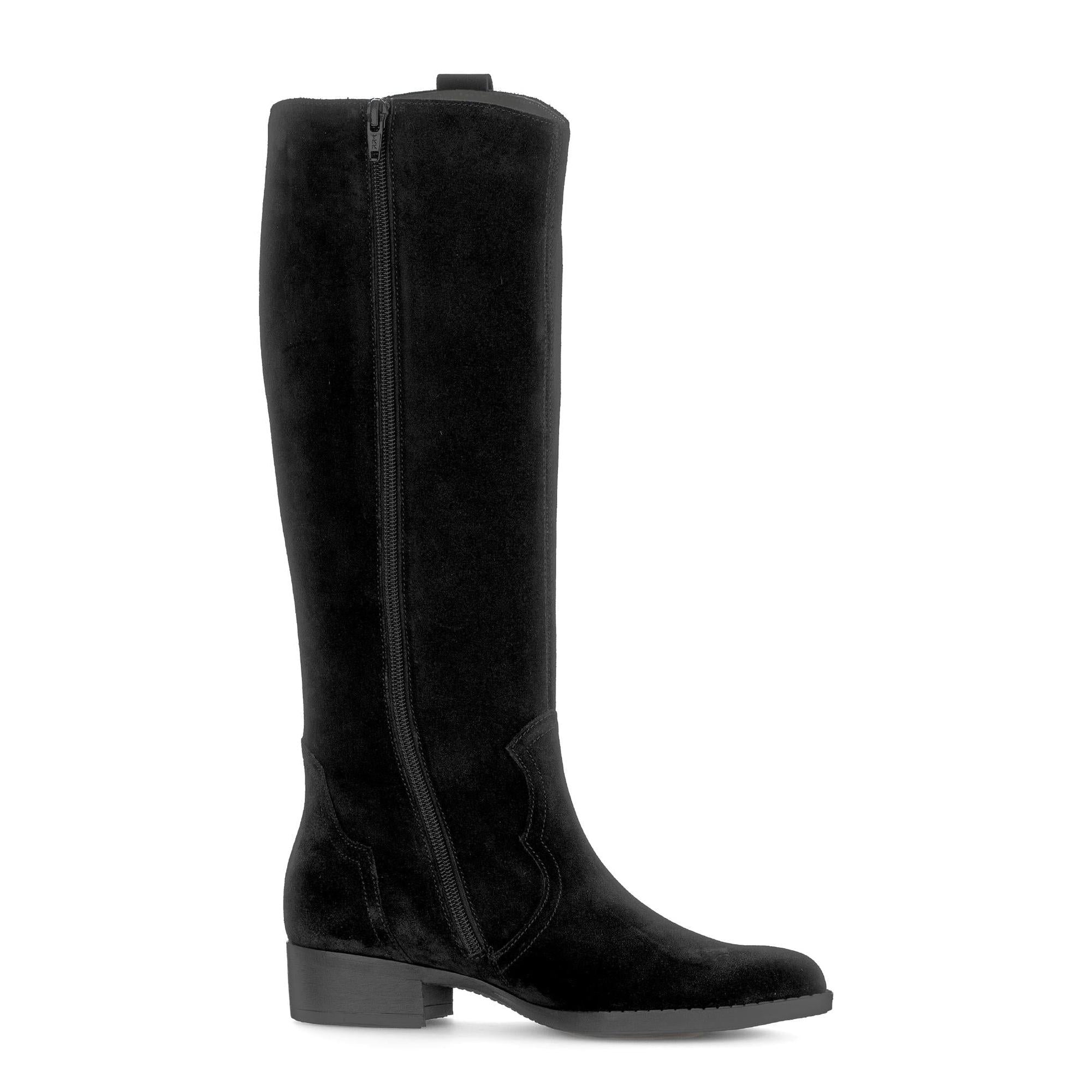 Gabor 75.901.17 Garden Ladies Black Suede Knee-High Boots with Side Zip and Chunky Heel